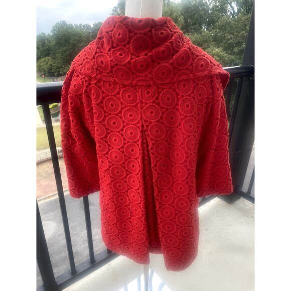 Anthropologie Tabitha Eyelet 100% Cotton Red Swing Coat Sz M - Picture 5 of 7